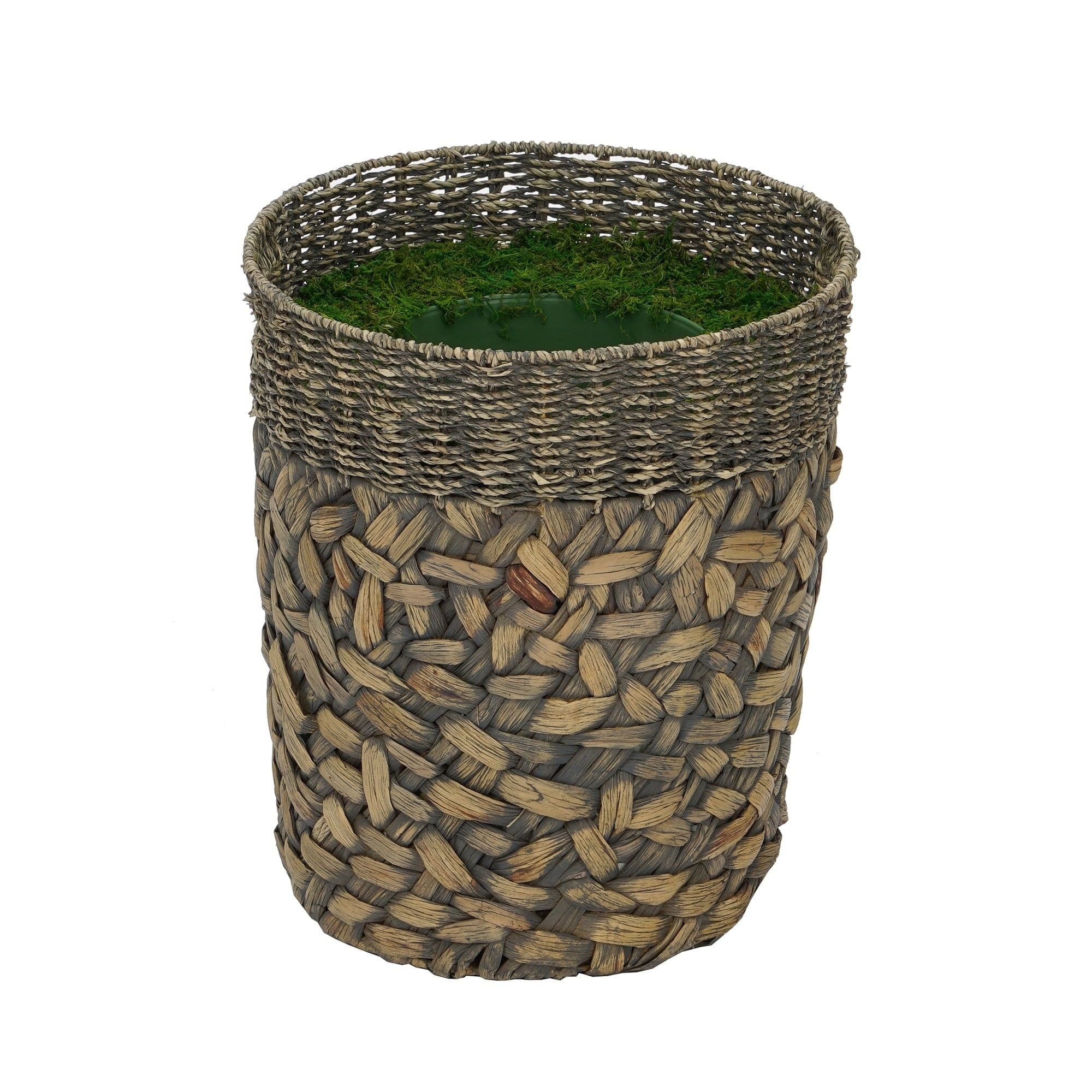 Large Mixed Seagrass/Water Hyacinth Basket Planter Pot-in-a-Pot Grey-Washed