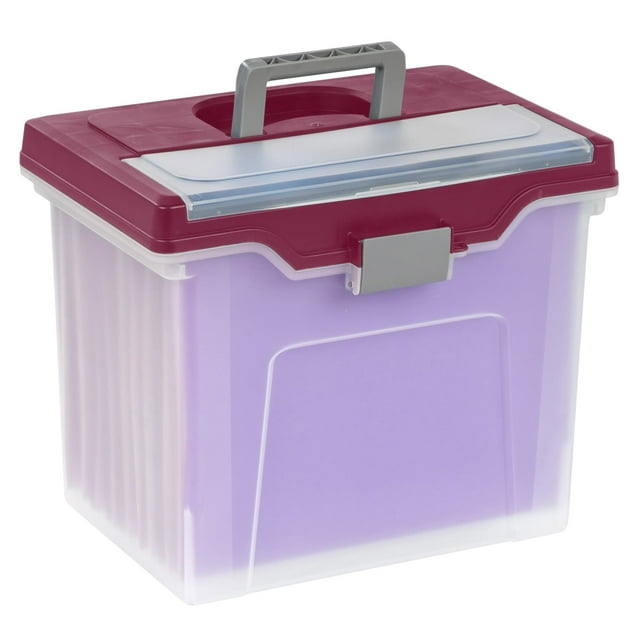 Large Mobile File Box, Letter Size, 11 5/8in.H x 13 3/6in.W x 10in.D, Clear/Burgundy, 110986
