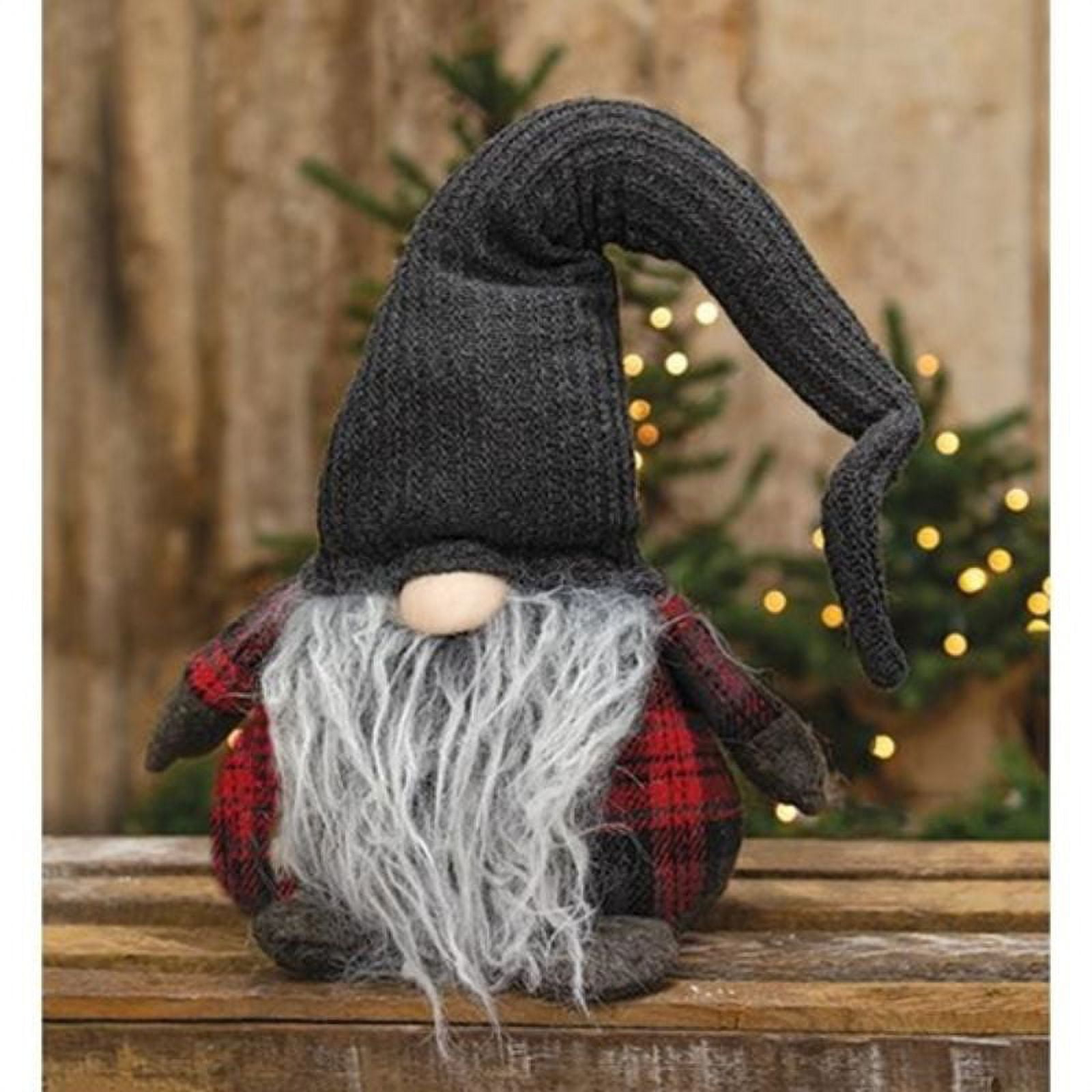 Large Plush Red/Dk Gray Plaid Santa Gnome w/Dk Gray Hat