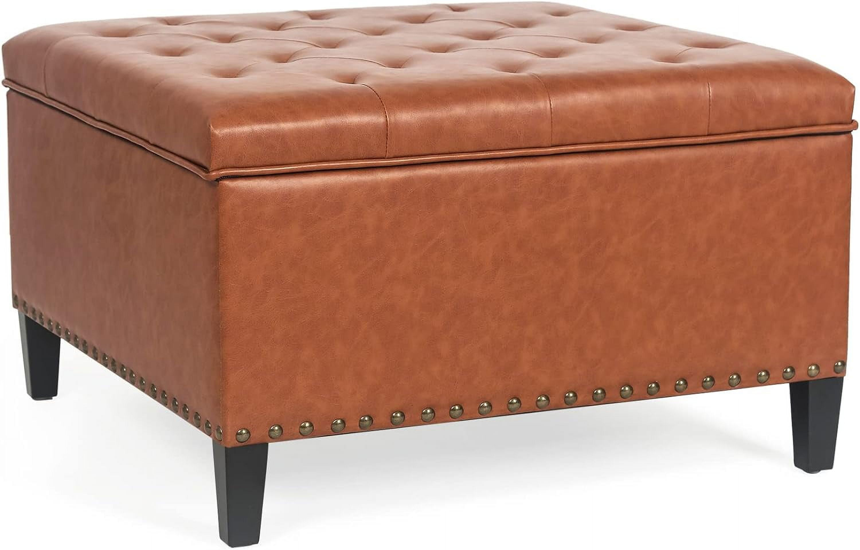 Adeco  Modern Square Fabric Upholstered Lift Top Storage Ottoman Bench