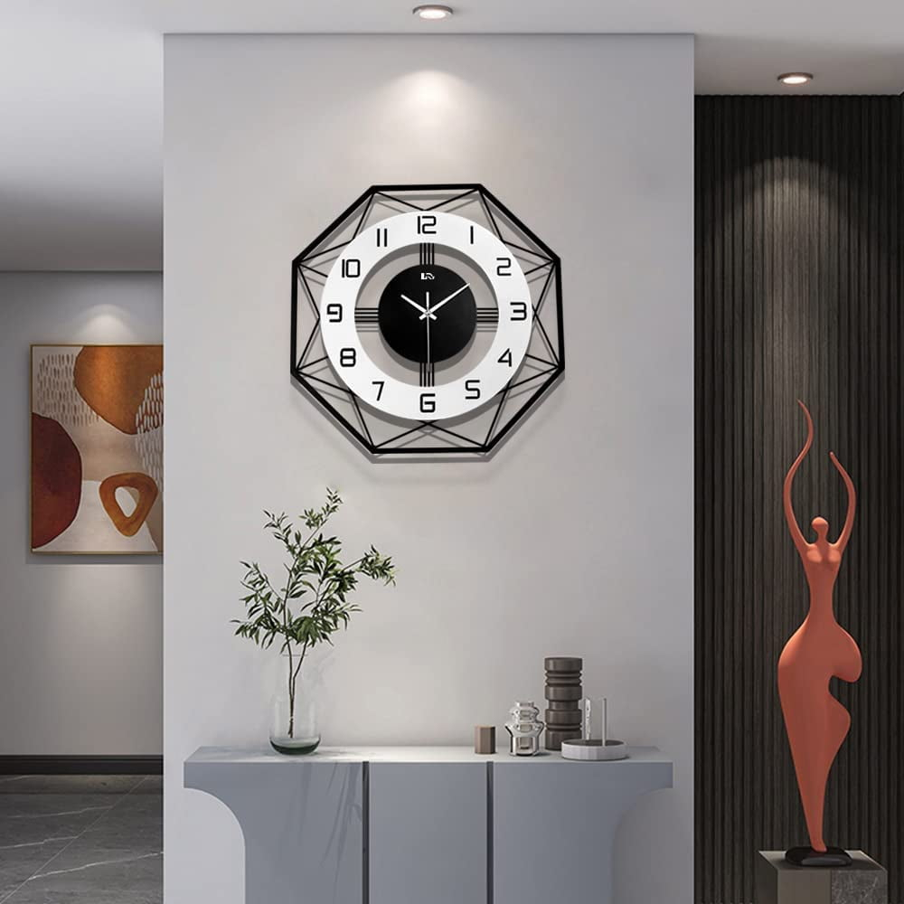 Large Wall Clock for Living Room Decor Pendulum Modern Kitchen Silent Big Wall Watch for Bedroom Black and White Decorative Office Non Ticking Battery Operated Wall Clock 25 Inch