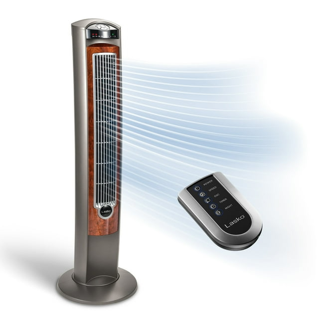 Lasko 42" Wind Curve Tower Fan with Nighttime Setting, Timer and Remote, Gray/Brown, T42954, New