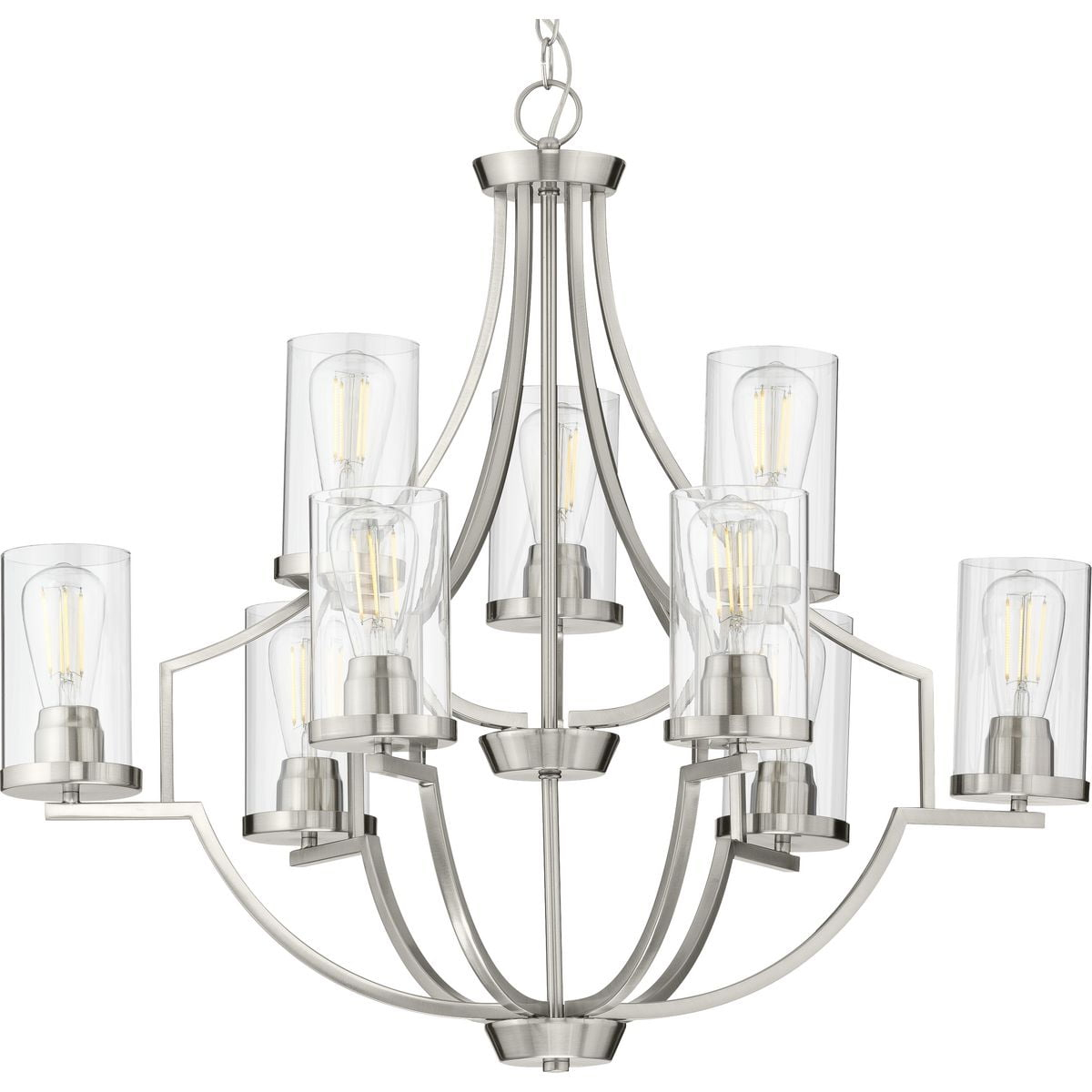 Progress Lighting, Lassiter Collection, 9-Light Chandelier, Brushed Nickel, Clear Glass Shades