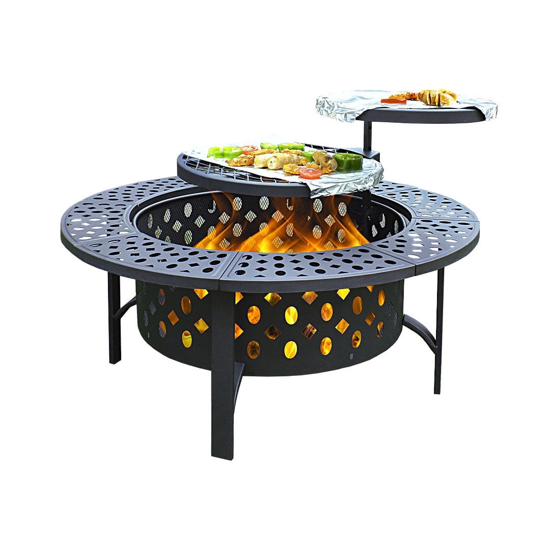 MistMo 36 inch Round Fire Pit for Outdoor Bonfire Multipurpose Wood Burning Metal Table for Patio