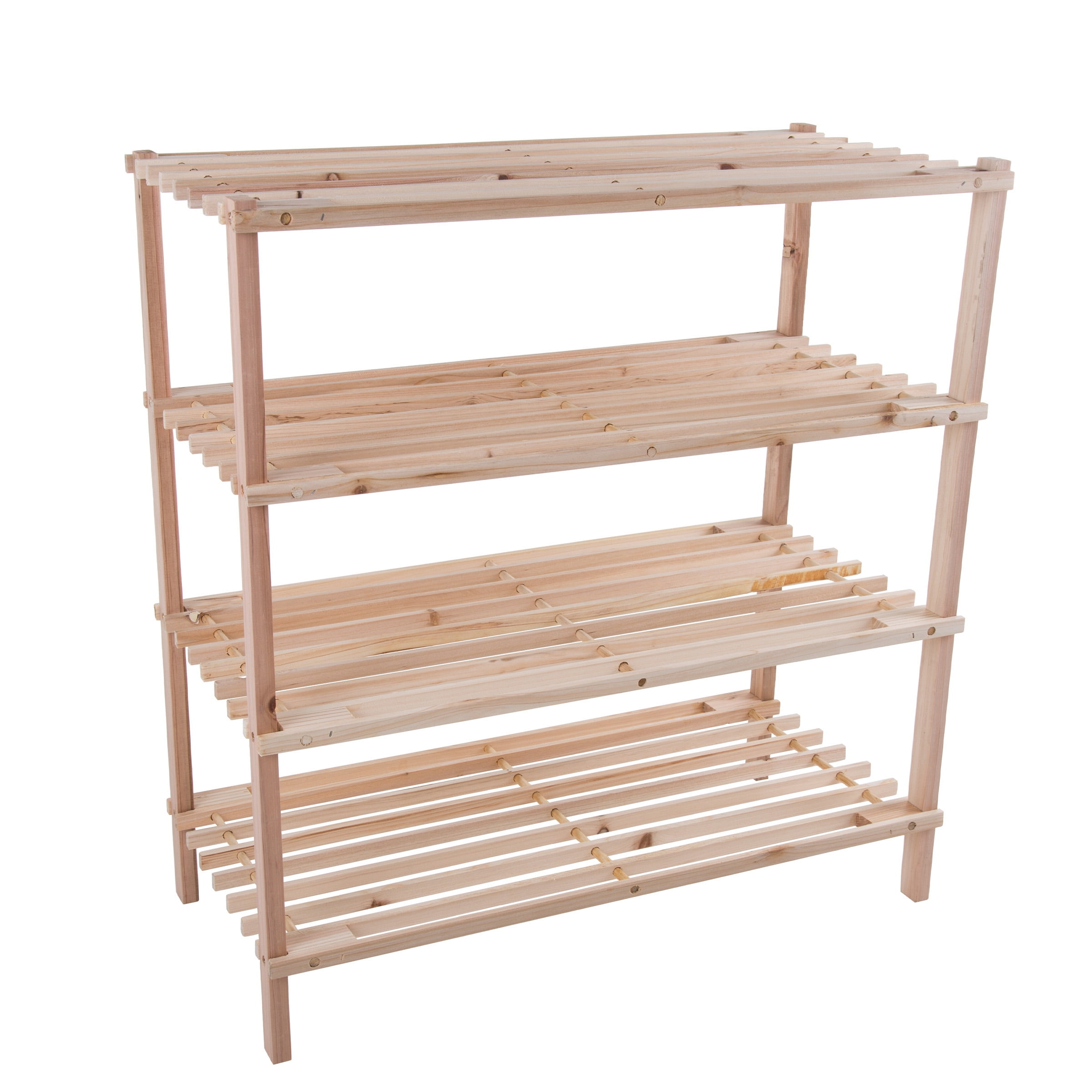 Shoe Storage Rack - 4-Tier Wood Shoe Organizer for Closet, Bathroom, Entryway - Shoe Shelf Holds 12 Pairs Sneakers or Boots by Lavish Home (Light Oak)