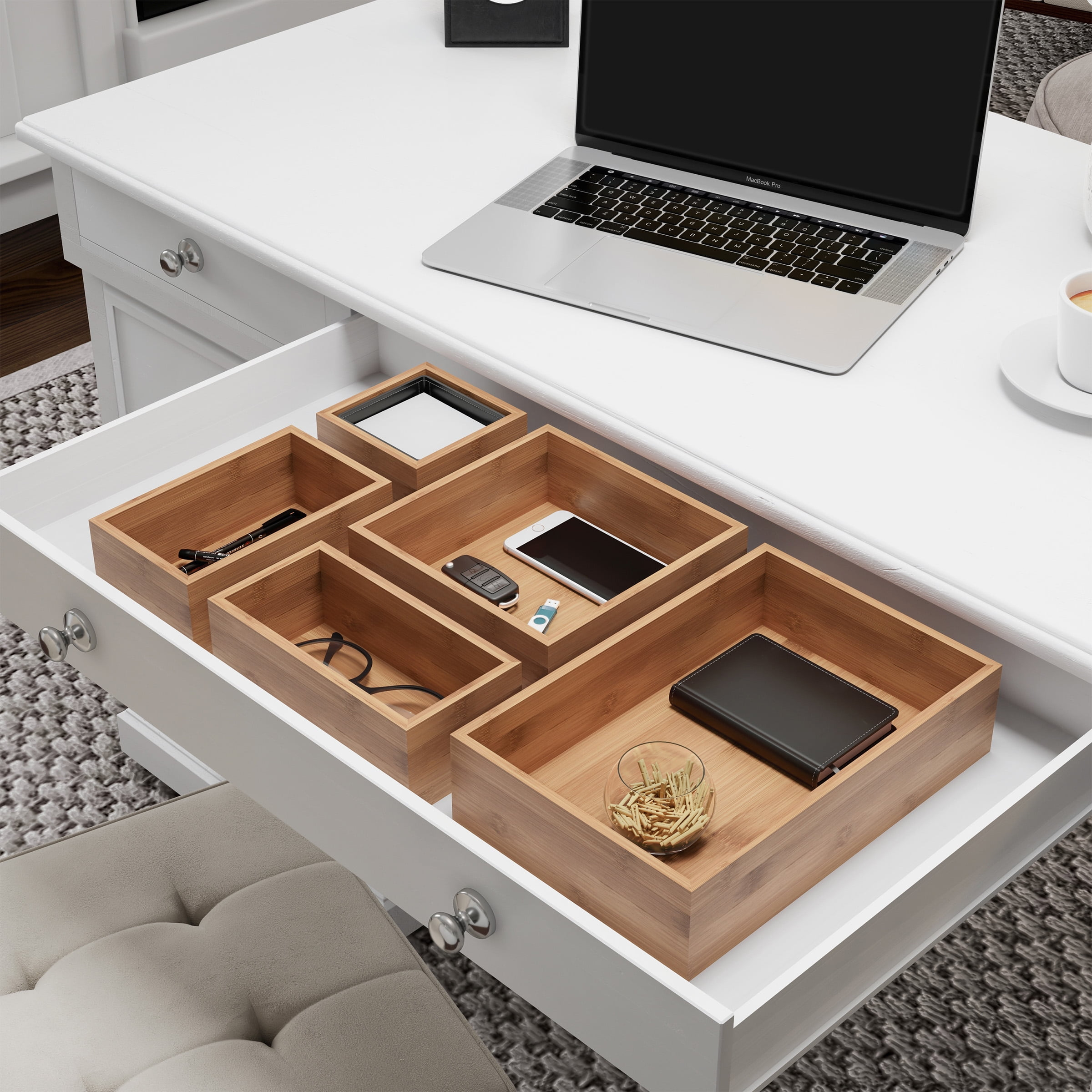 Lavish Home 5-Compartment Modular Bamboo Drawer Organizer for Home Storage