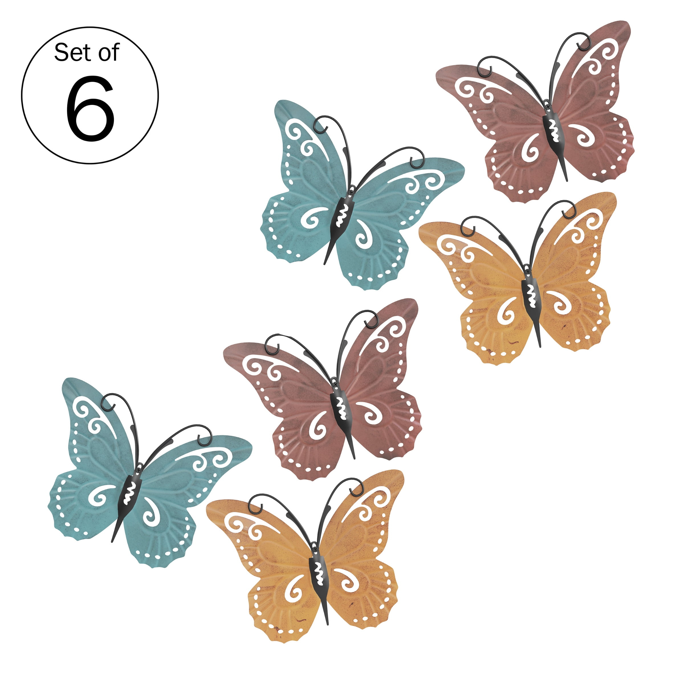 Lavish Home 6-Piece Metal Butterfly Wall Art Set for Home or Office Décor
