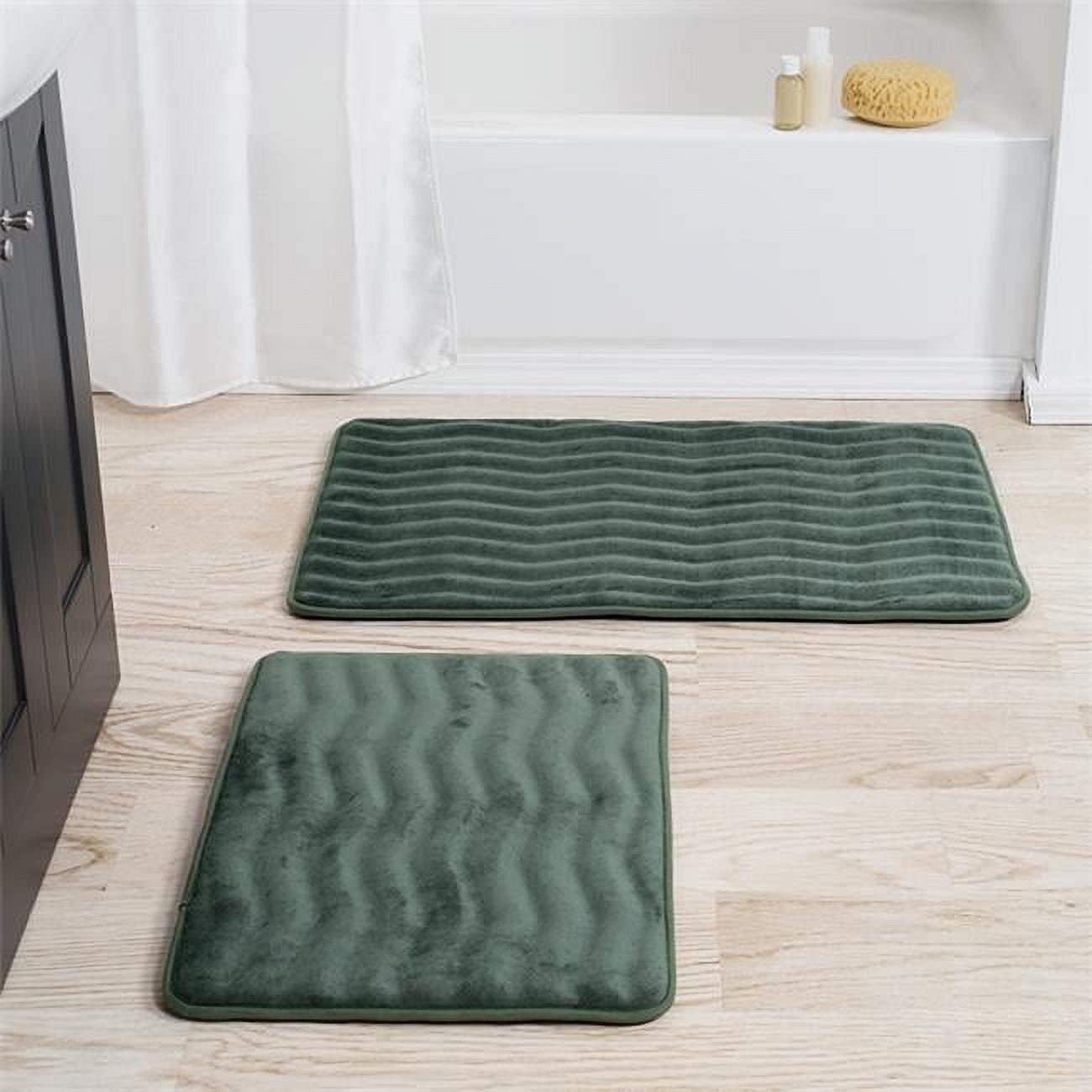 Lavish Home 67-10-G 2 Piece Memory Foam Bath Mat Set, Green
