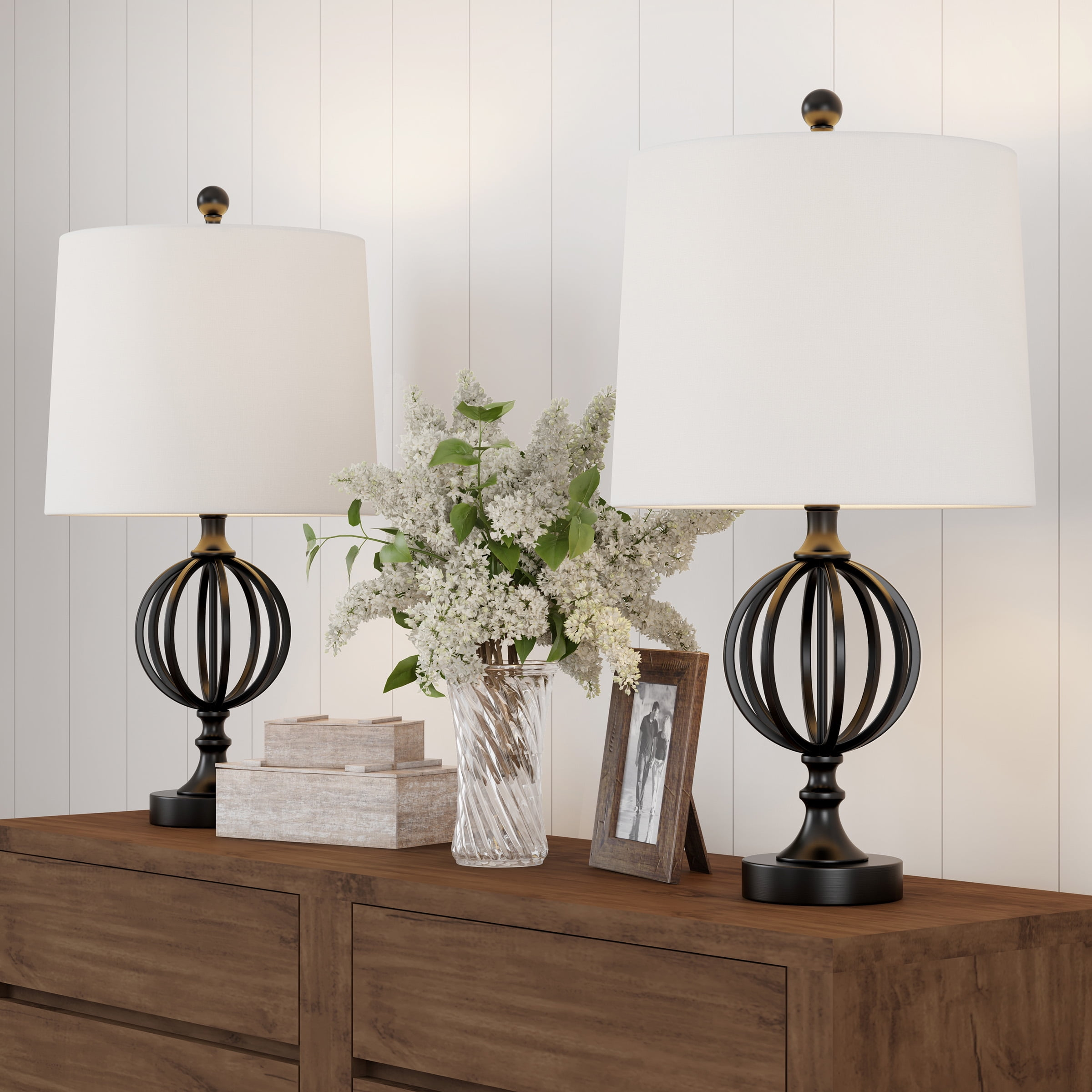 Lavish Home Set of 2 Modern Rustic Style Table Lamps, Ivory