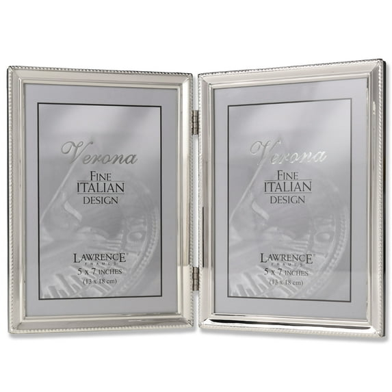 Lawrence Frames Polished Silver Plate 5x7 Hinged Double Picture Frame - Bead Border Design