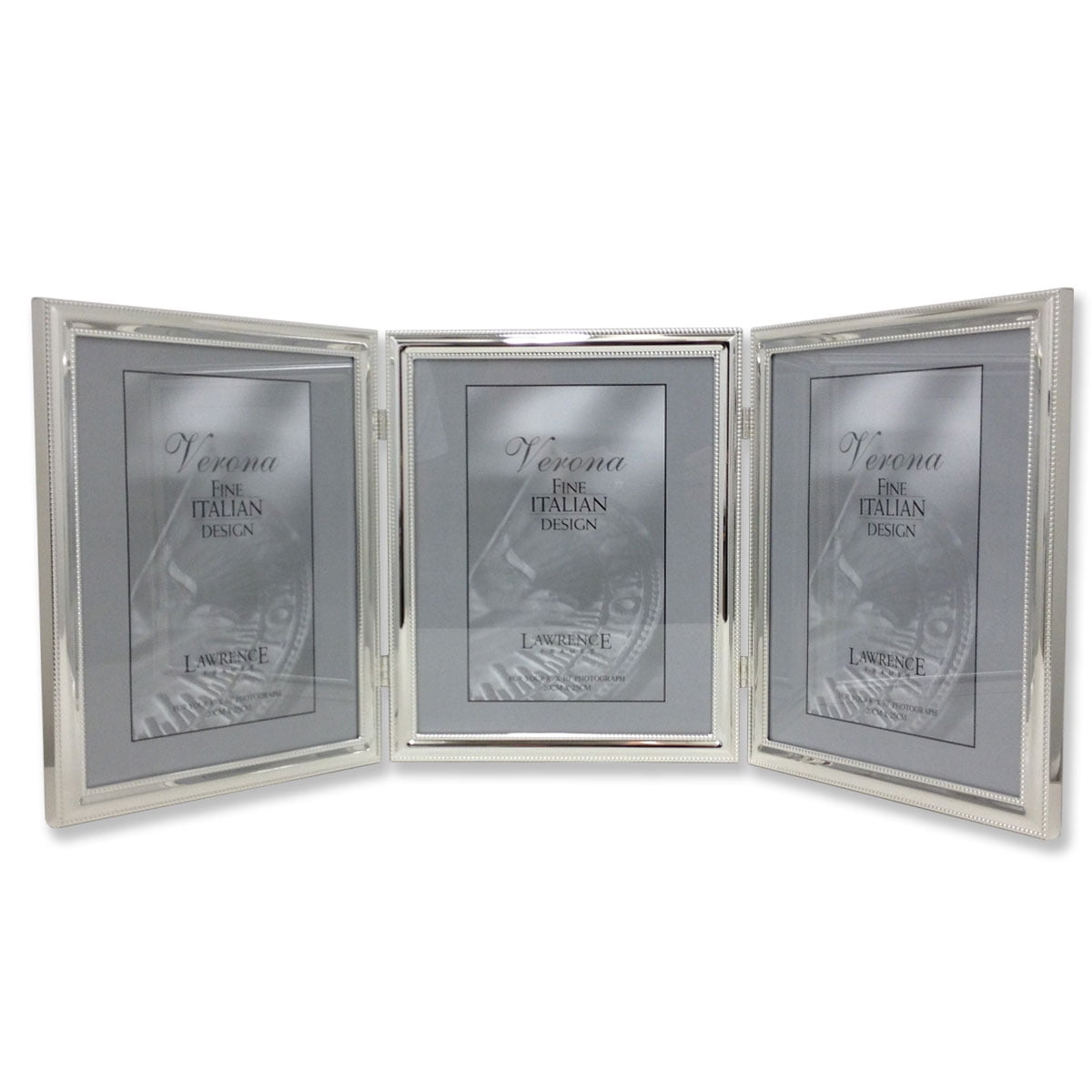 Lawrence Frames Silver Plated Double Bead 8x10 Hinged Triple Picture Frame