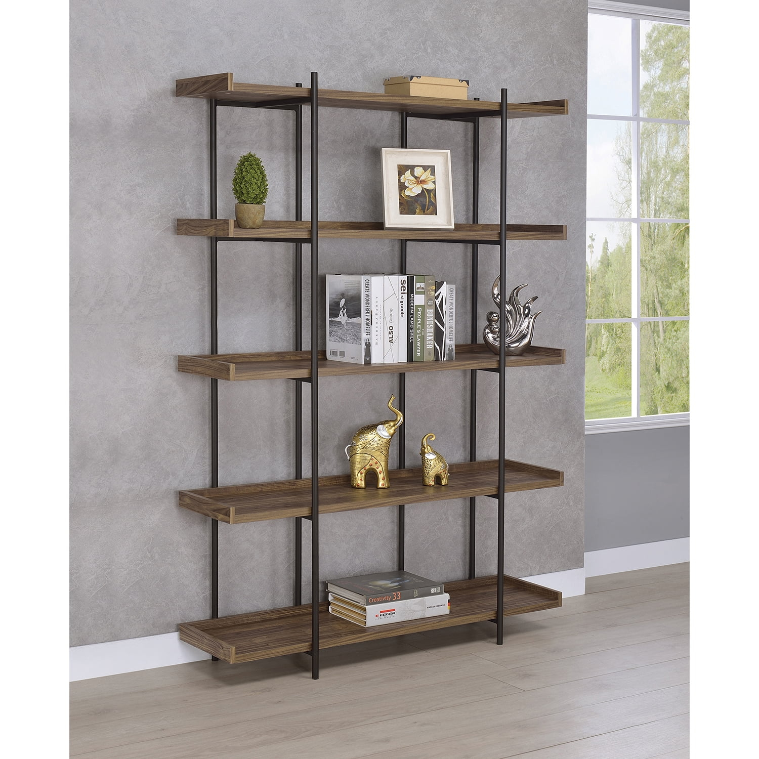Lawtey 5-shelf Bookcase Aged Walnut