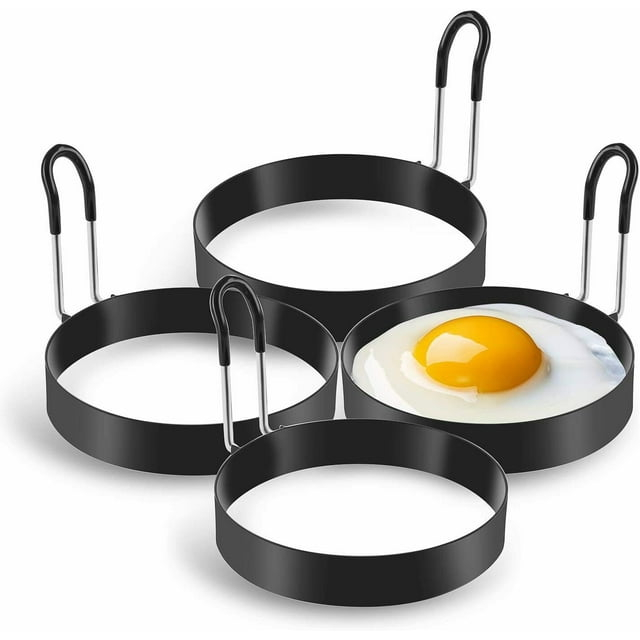 Eggs Rings 4 Pack Stainless Steel Egg Cooking Rings Pancake Mold for frying Eggs and Omelet, Black