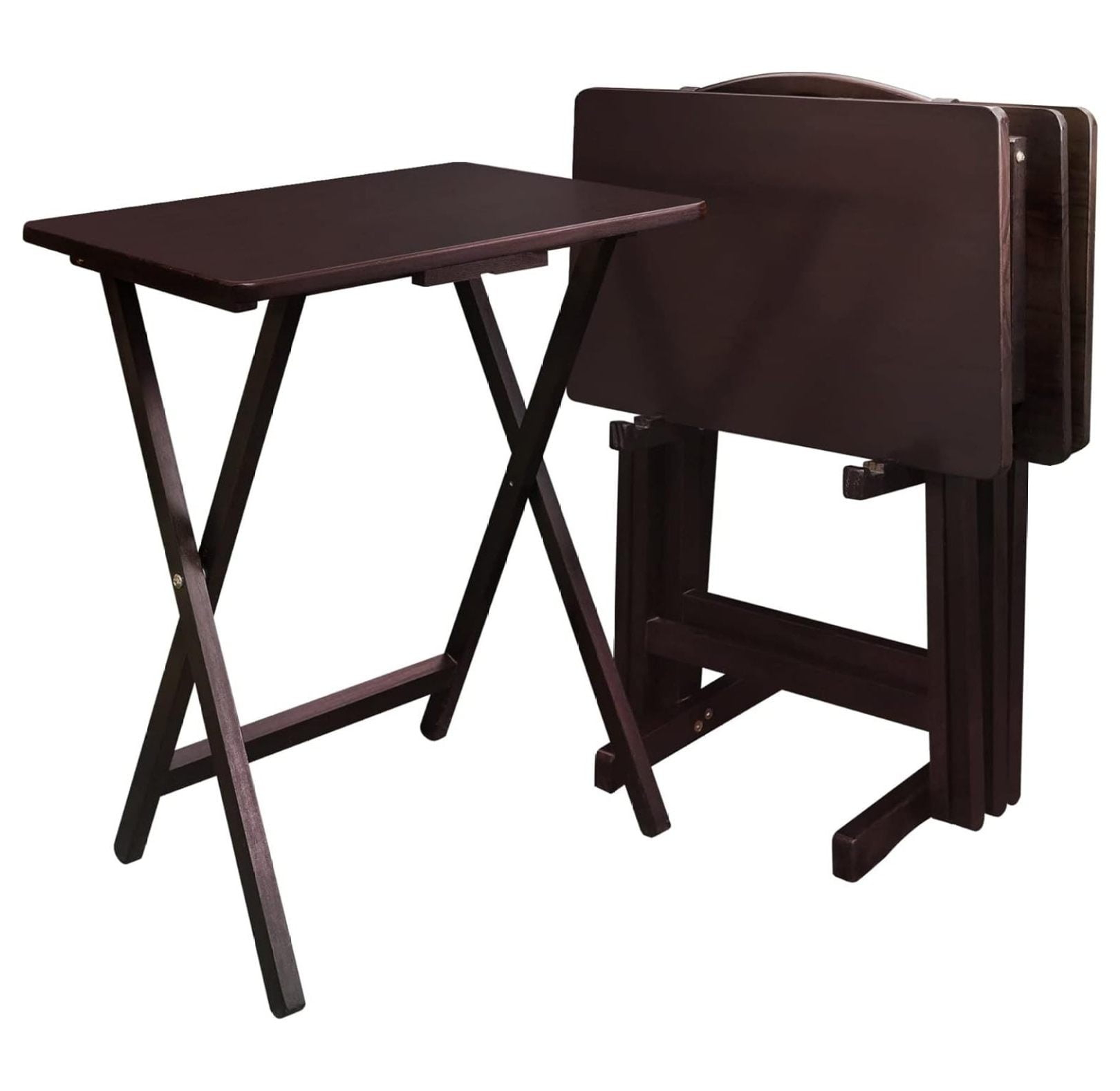 5-Piece TV Tray Table Set with Holder in Espresso (4 Trays, 1 Stand)