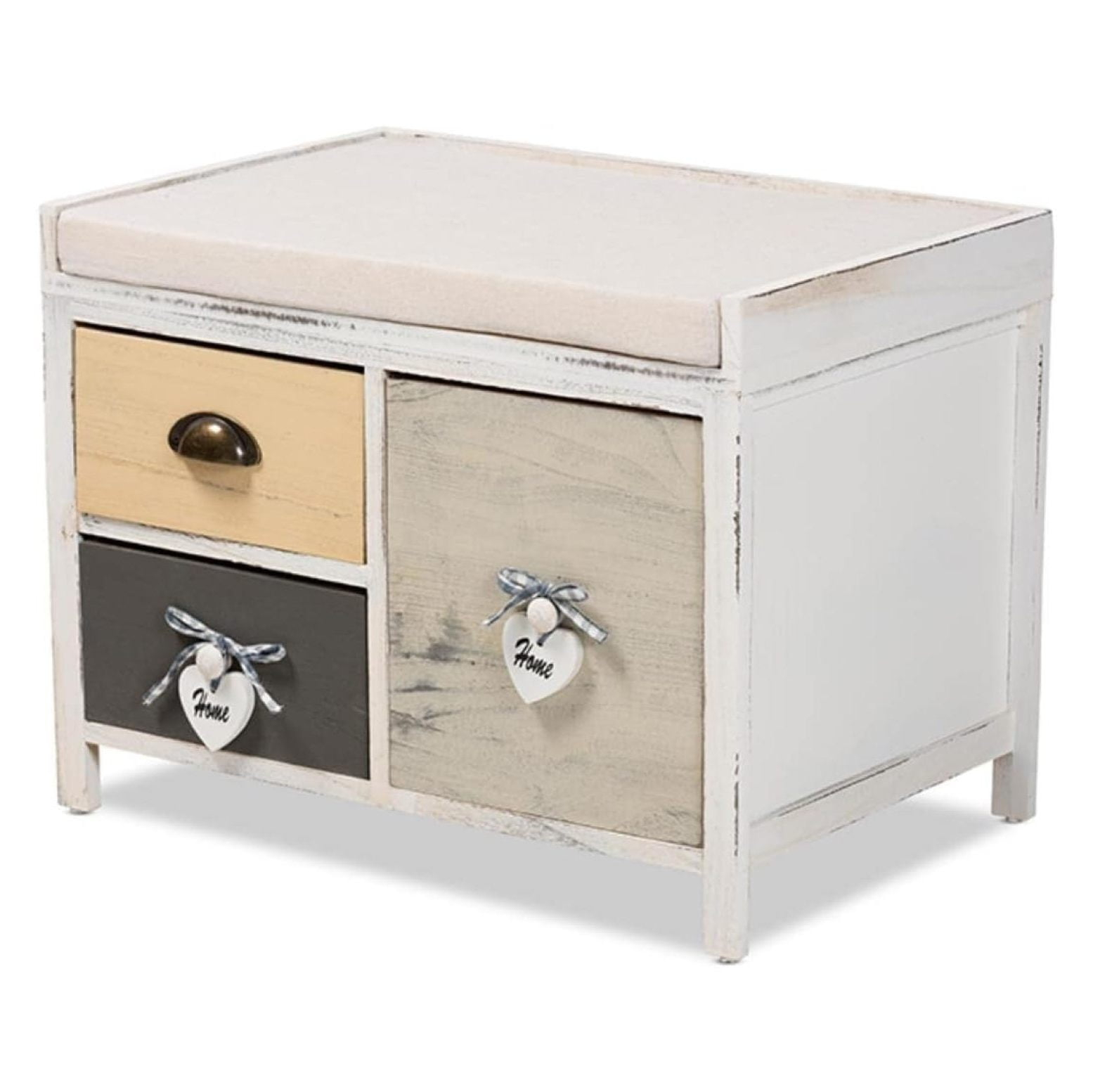 LeCeleBee Jacoby Modern Transitional Beige Fabric Upholstered and Multi-Colored Wood 3-Drawer Storage Bench