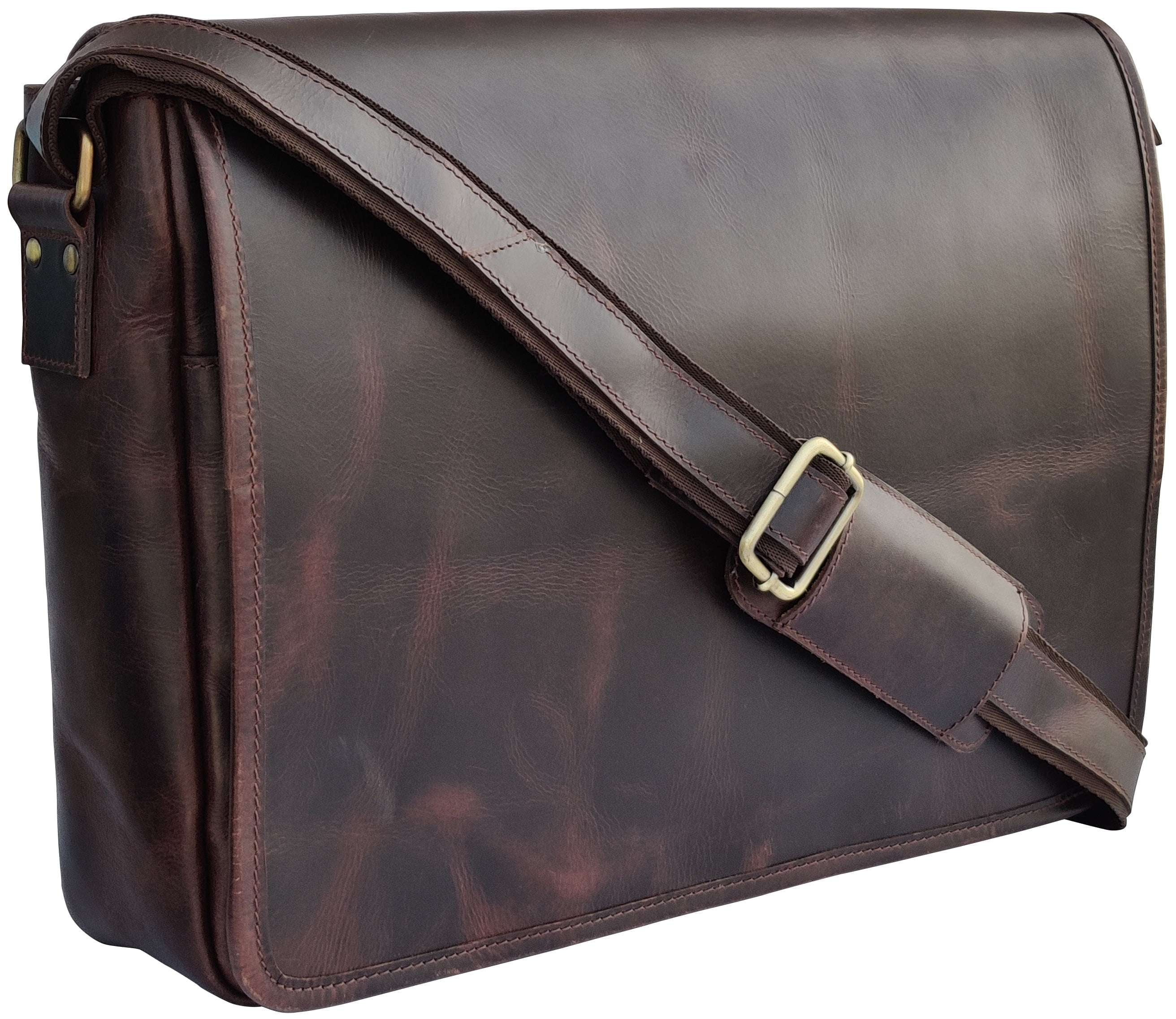 Leather Laptop Bag for Men 16" Messenger Shoulder Computer Satchel Business Office Crossbody Work Bag by Rustic Town, Mulberry