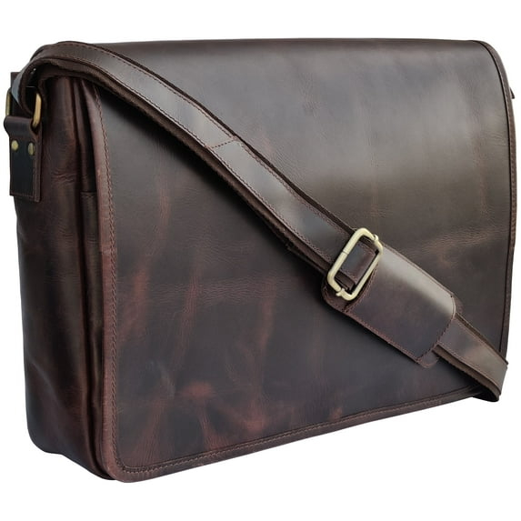 Leather Laptop Bag for Men 16" Messenger Shoulder Computer Satchel Business Office Crossbody Work Bag by Rustic Town, Mulberry