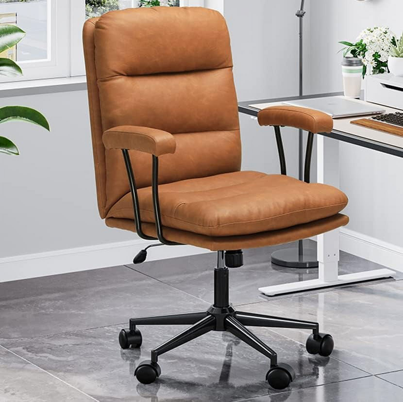 Brown Office Chair Leather High Back Swivel Desk Chair,Faux Leather Executive Upholstered Chair for Home Office, Max 400lbs