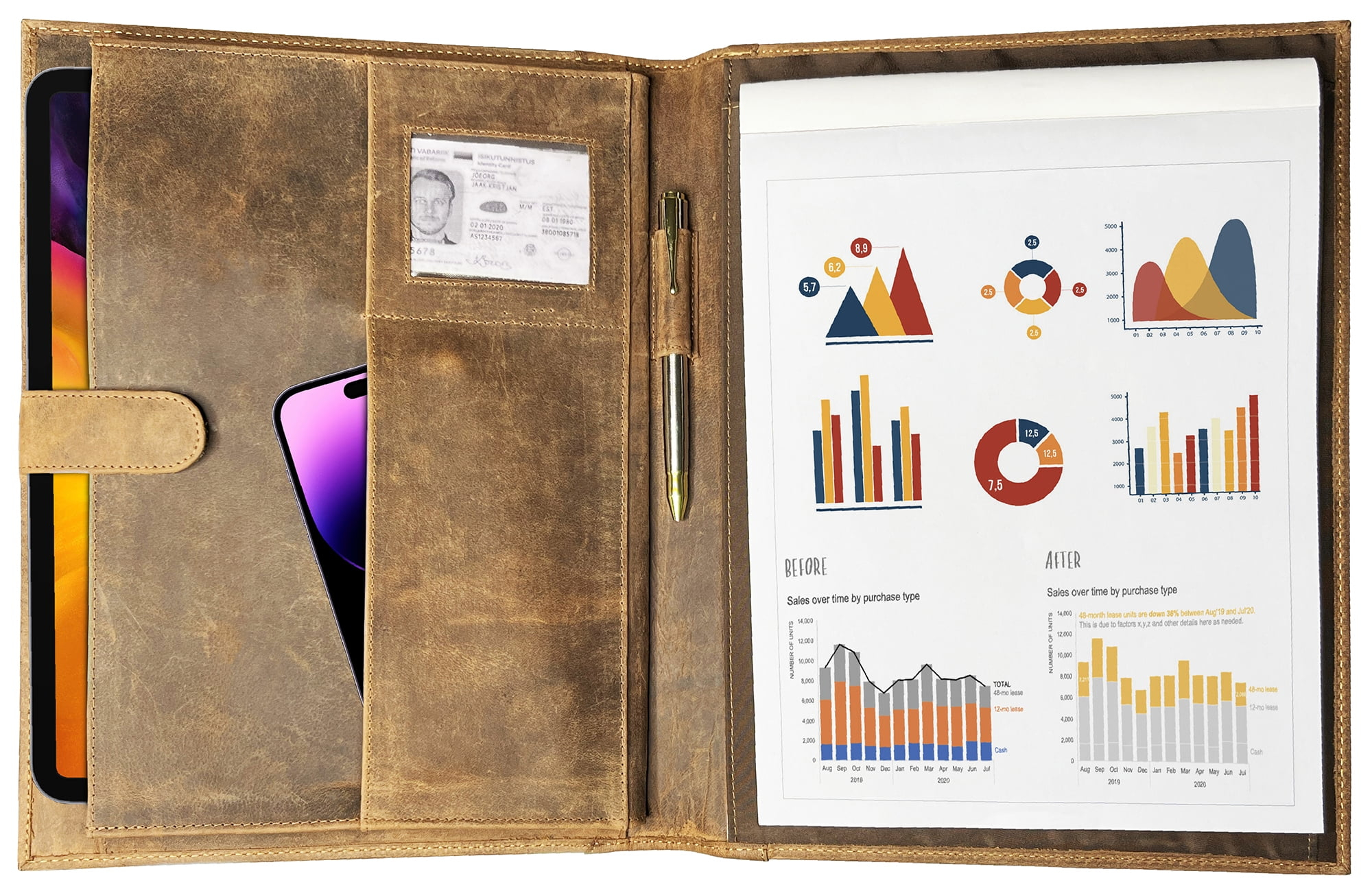 Leather Portfolio Business Padfolio Organizer Notebook Holder, Resume Document Conference Folder, Professional Notepad for Men & Women by Rustic Town