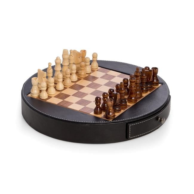 Leather & Wood Chess Set, Black