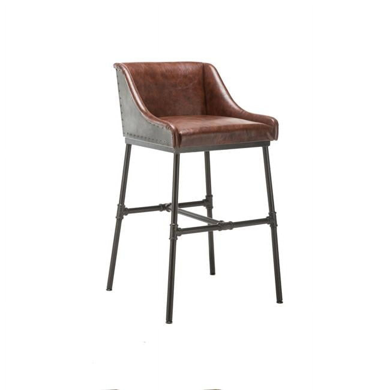 Leatherette Bar Stool with Riveted Metal Backing - Brown & Black