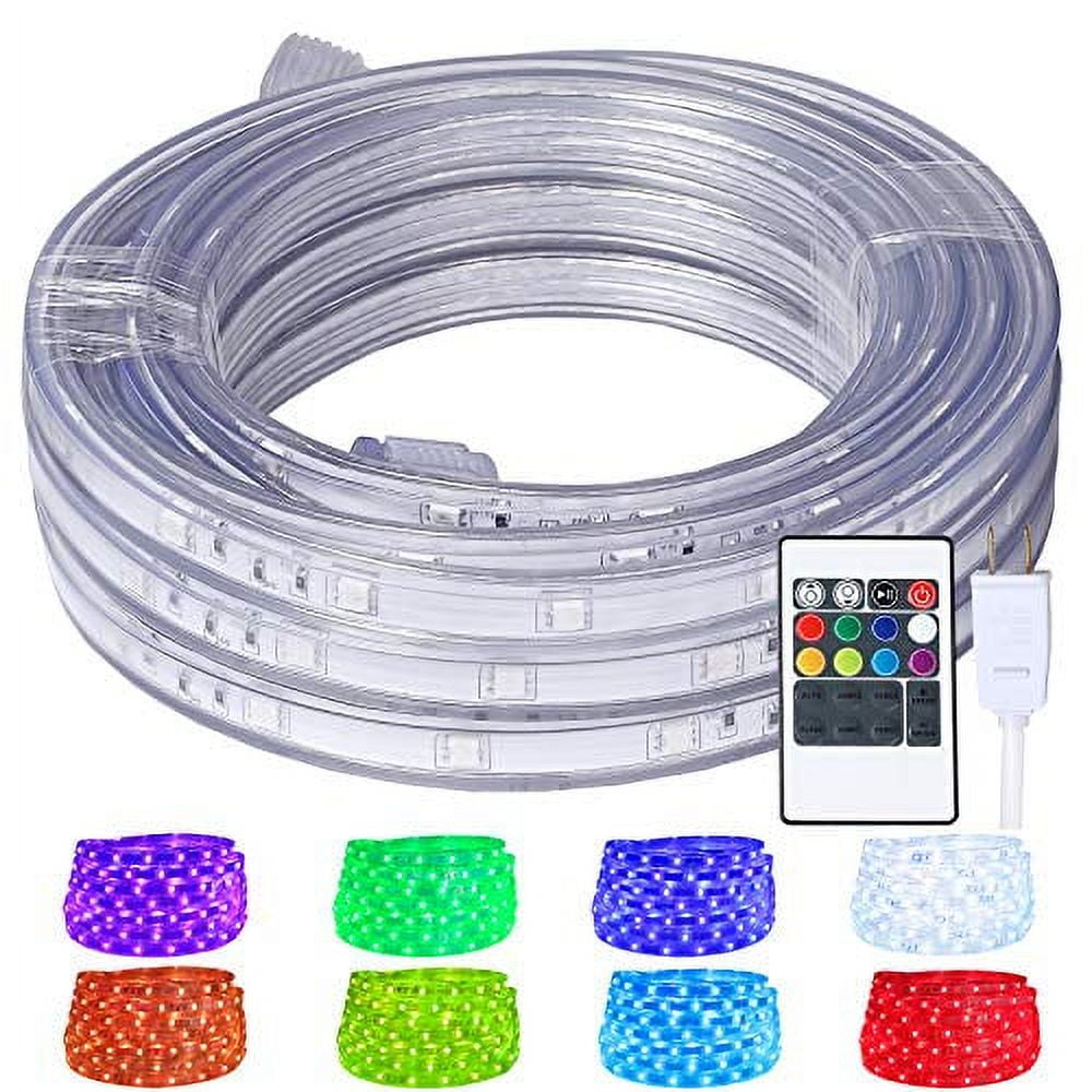 Led Strip Lights 16.4 Feet Outdoor Led Lights Waterproof 300 LEDs Flexible Led Light Strips Color Changing Music Sync RGB Rope Light with Remote Smart Led Lights for Bedroom Home Kitchen