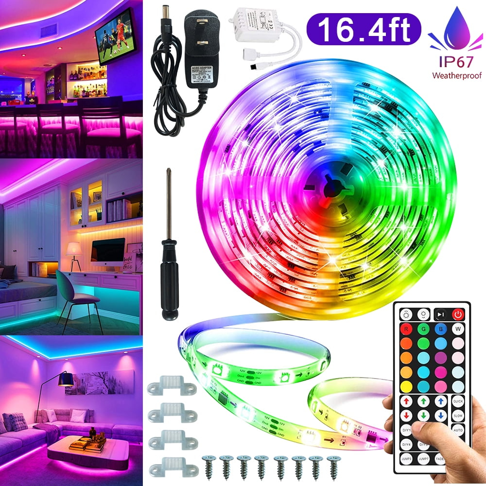 Led Strip Lights 16.4 Feet Outdoor Led Lights Waterproof 300 LEDs Flexible Led Light Strips Color Changing Music Sync RGB Rope Light with Remote Smart Led Lights for Bedroom Home Kitchen