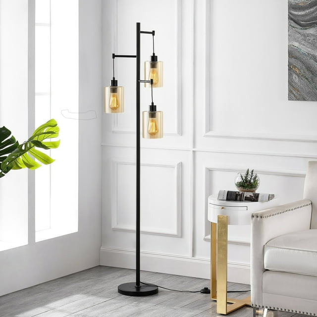 Ledel Get 69" Industrial 3-Light Tree Floor Lamp with Glass Shades Amber