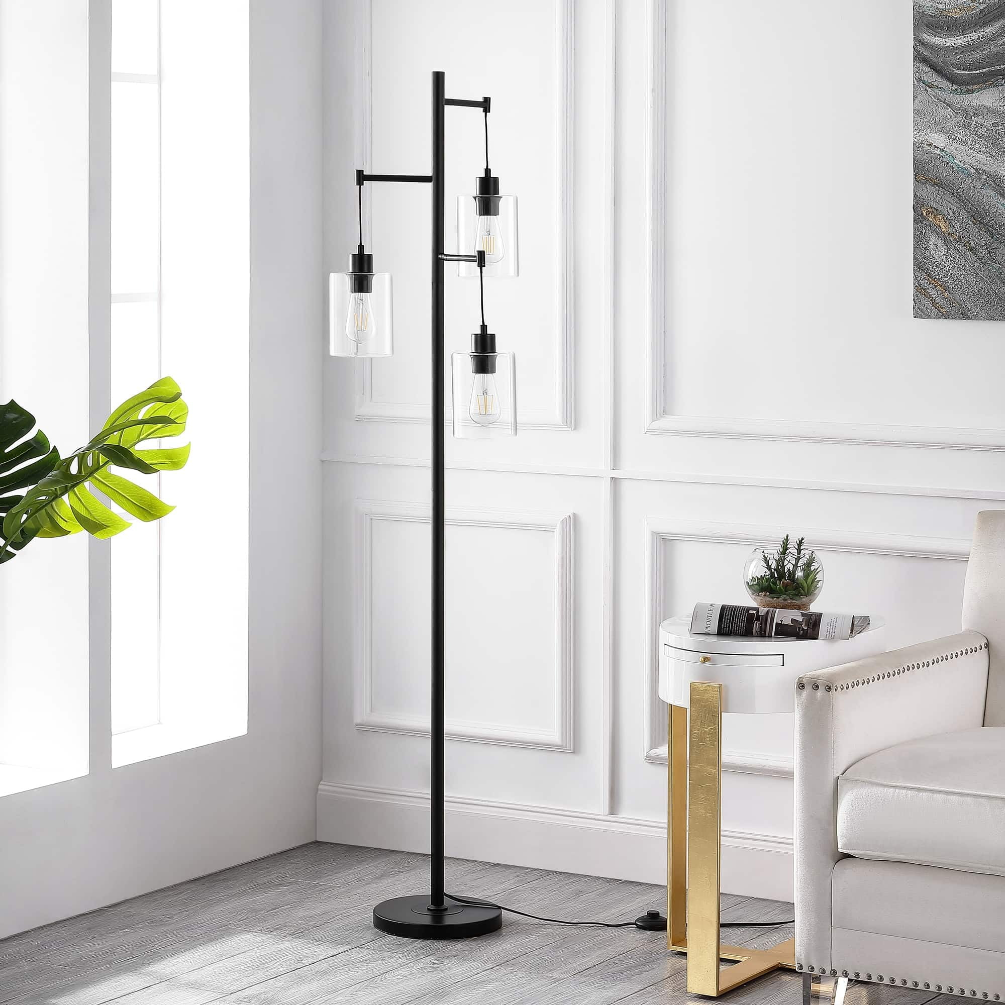 Ledel Get 69" Industrial 3-Light Tree Floor Lamp with Glass Shades Black