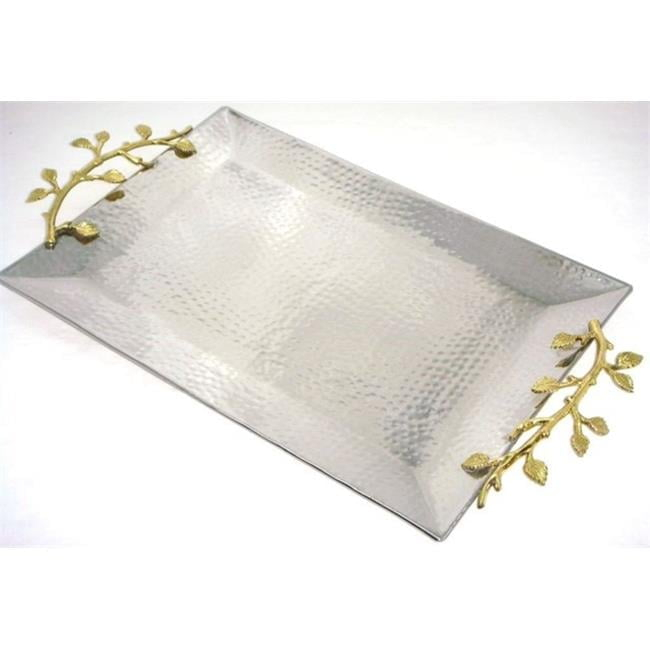 Leeber 70038 Elegance Gilt Leaf Rectangular Stainless Steel Tray, 21 x 12 in.