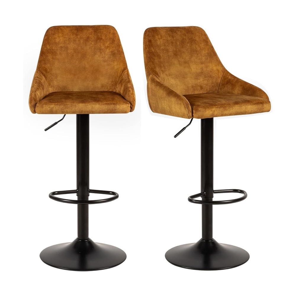 Leejay Velvet Adjustable Swivel Bar Stool Set of 2 for Kitchen Island Dining Room,Yellow