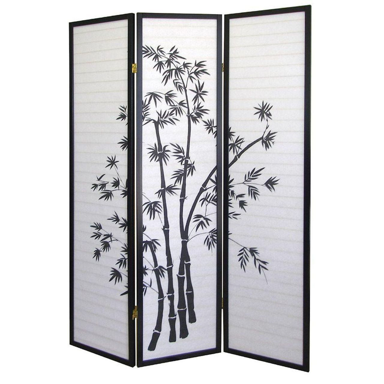 Legacy Decor 3 Panel Black Bamboo Print Oriental Privacy Shoji Screen Room Divider