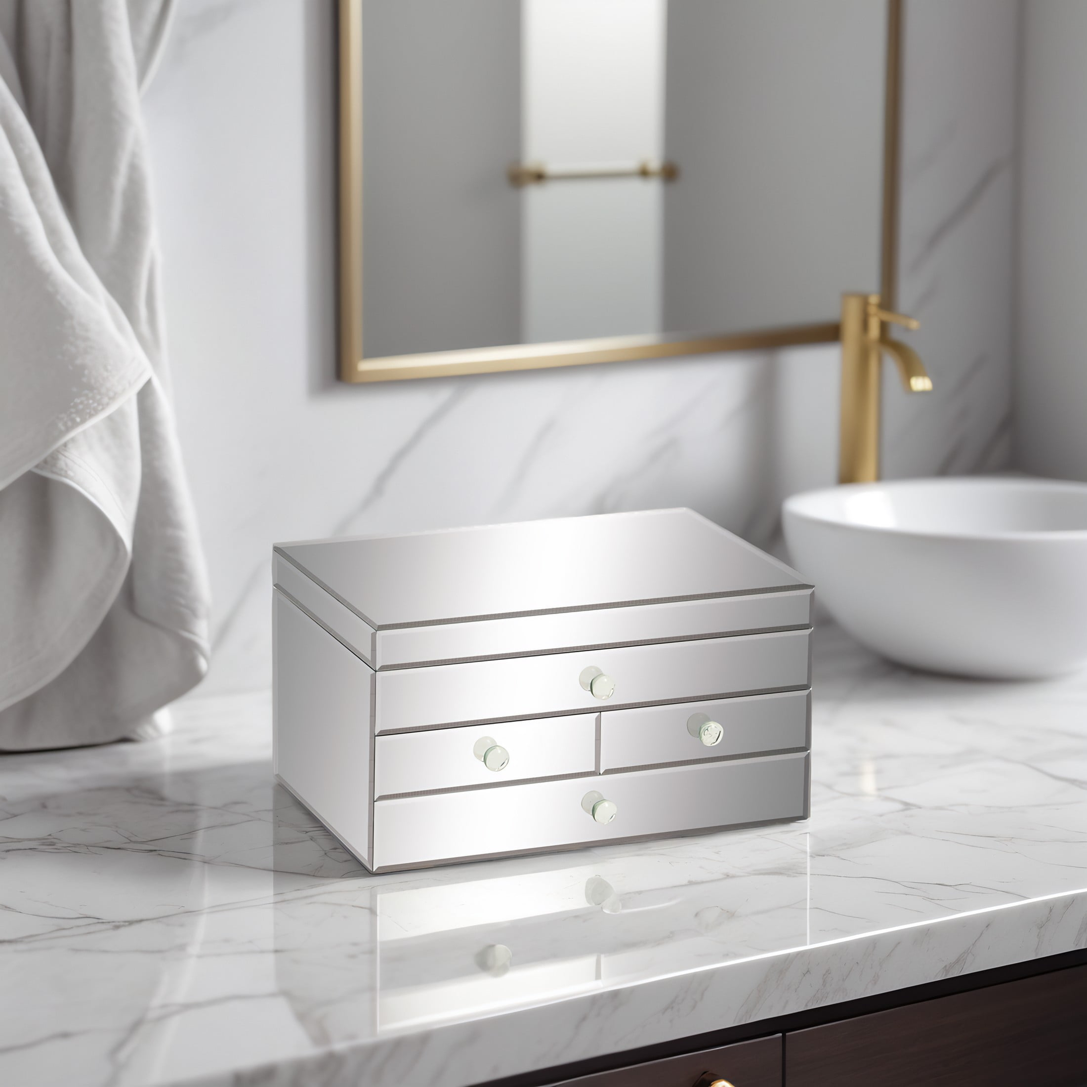 Urban Designs Legacy Mirrored Glass 3-Drawer Jewelry Box