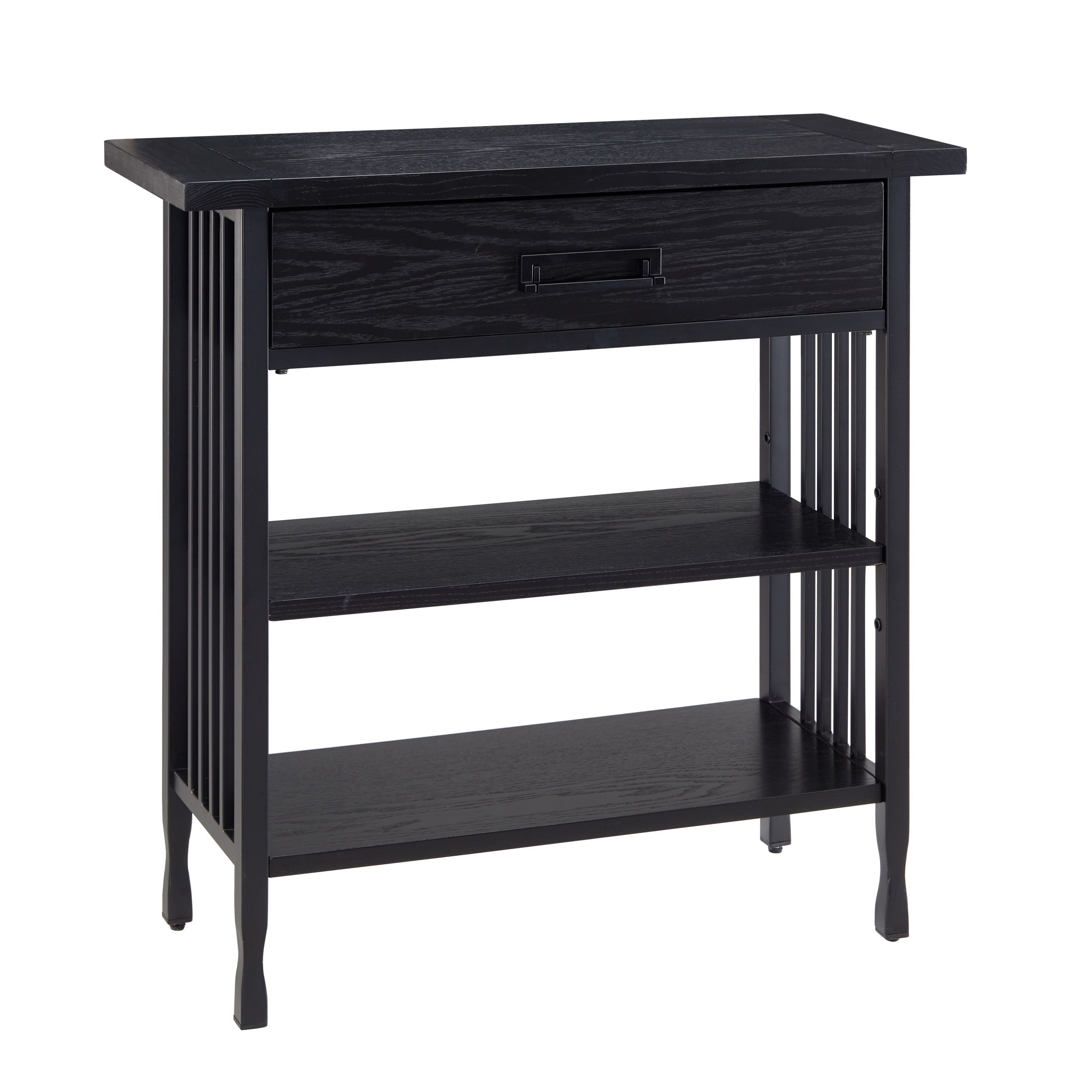Leick Home 11261-BK Ironcraft Rustic Foyer Bookcase with Drawer Storage in Black Wash