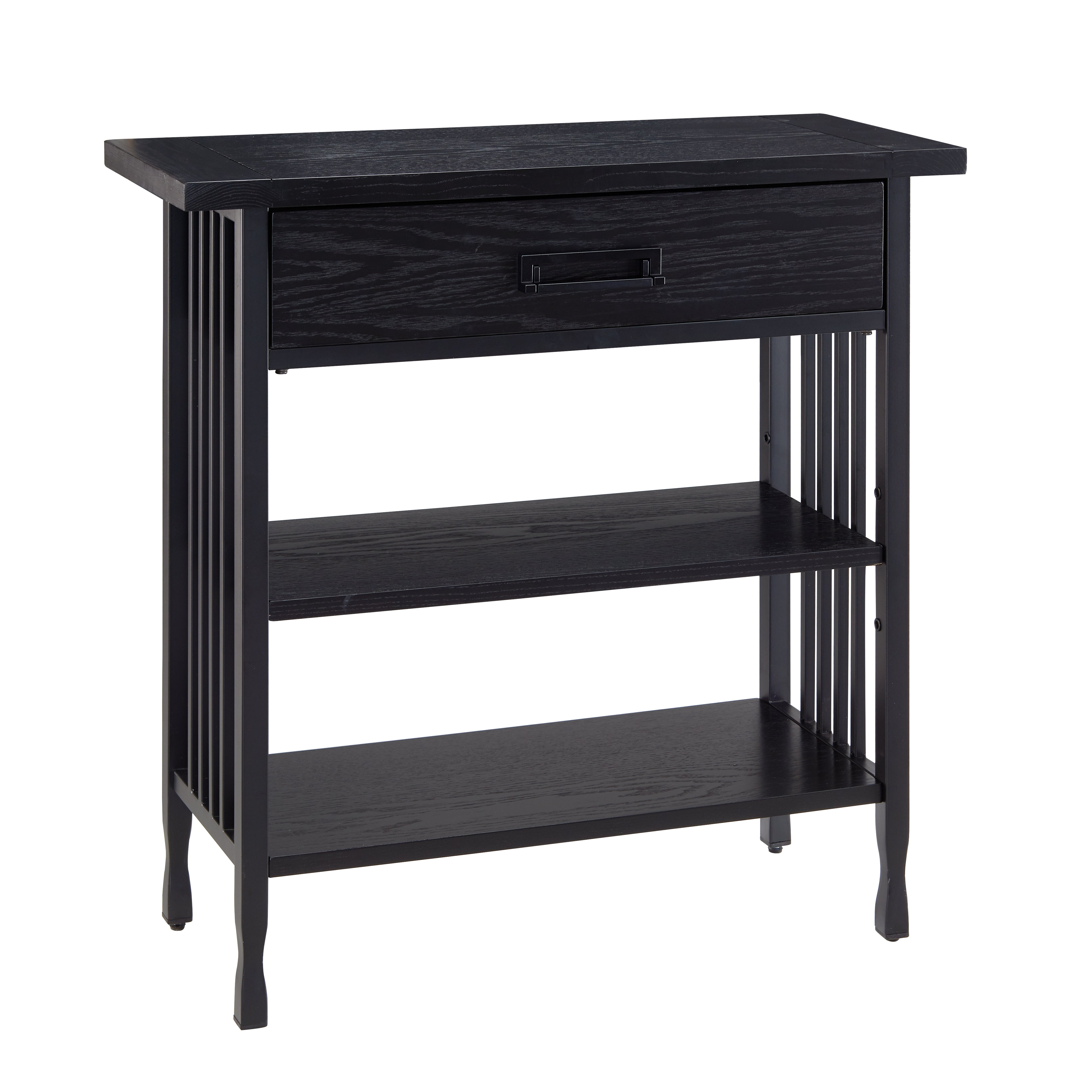Leick Home 11261-BK Ironcraft Rustic Foyer Bookcase with Drawer Storage in Black Wash