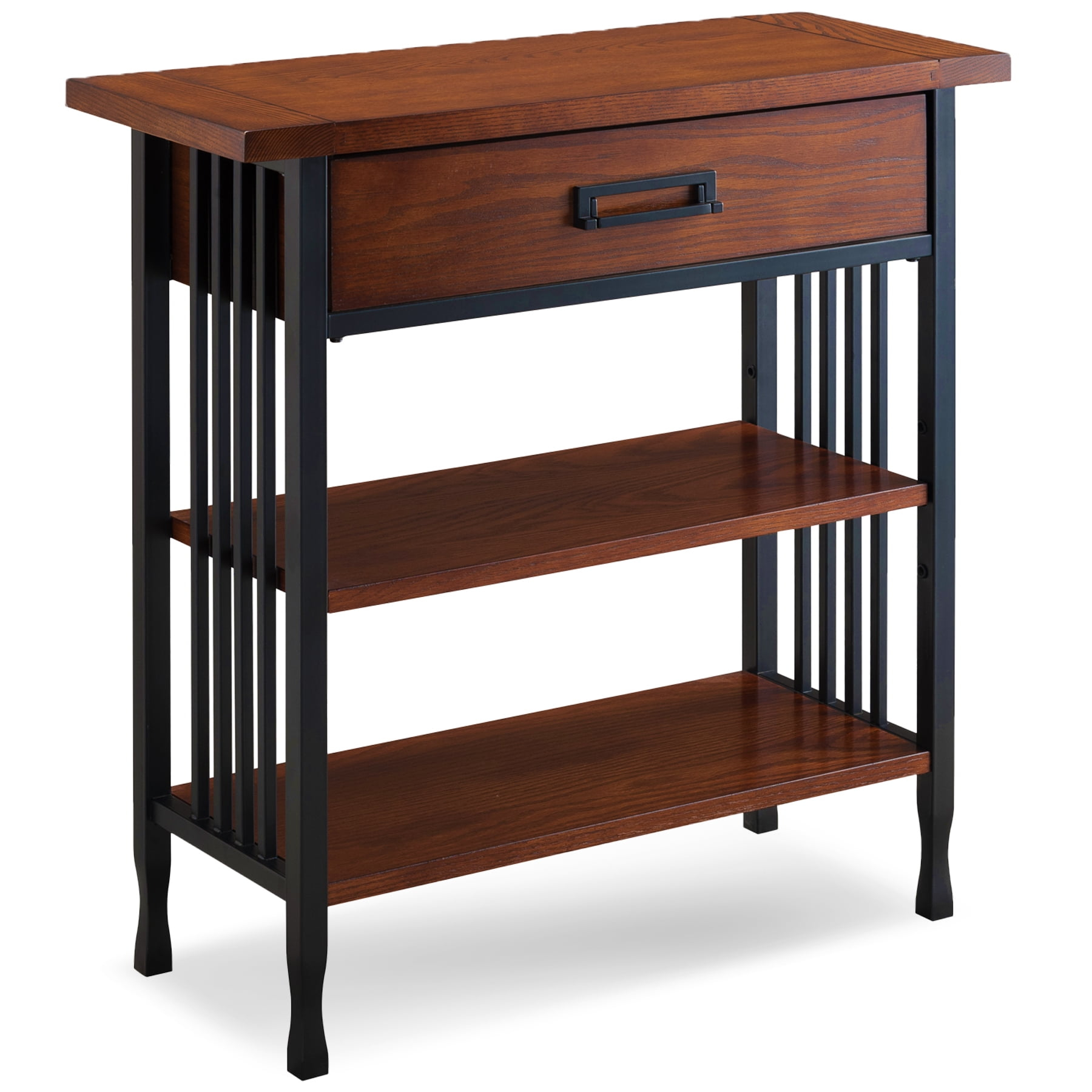 Leick Home 11261 Ironcraft Rustic Foyer Bookcase with Drawer Storage, Mission Oak and Black