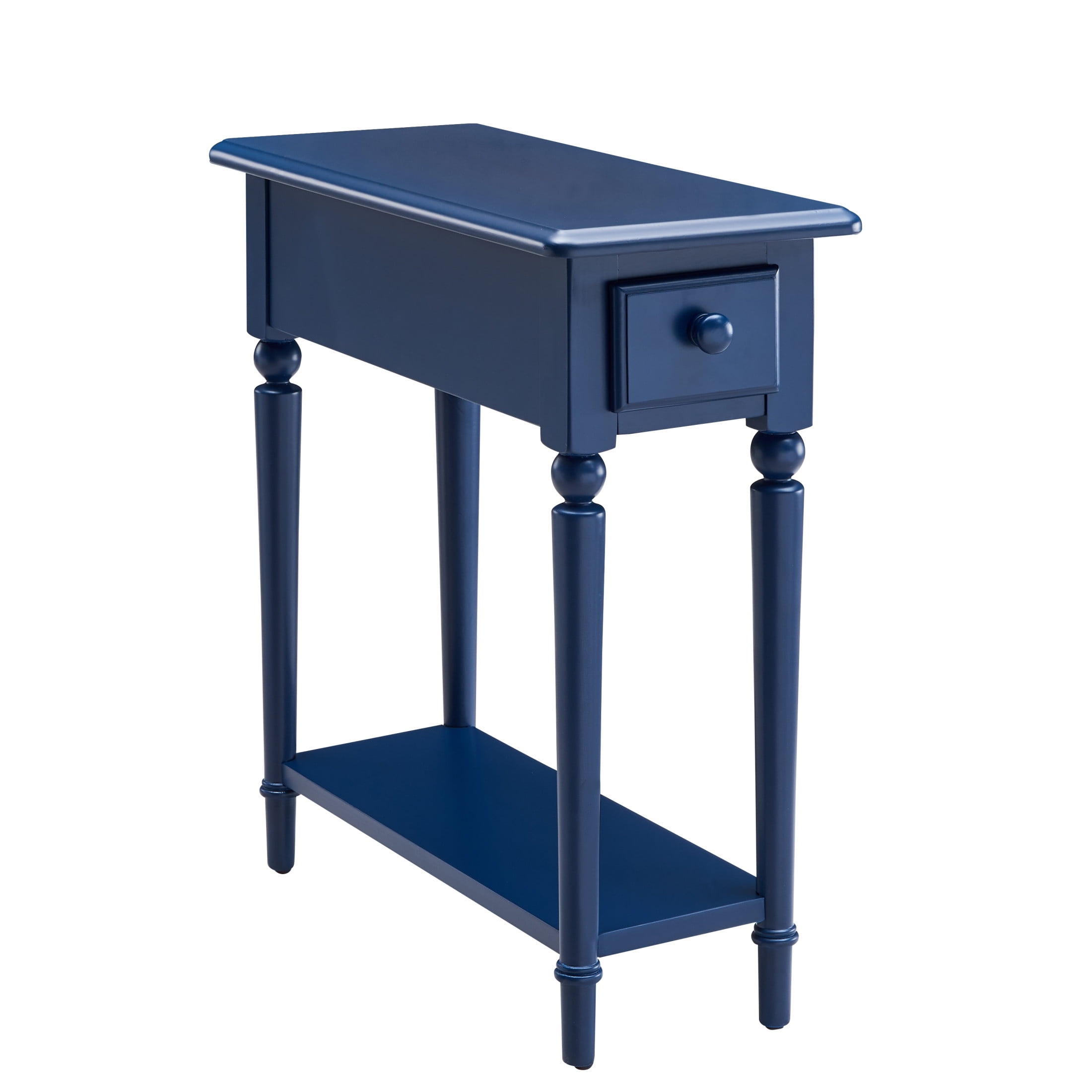 Leick Home 1-Drawer Solid Wood Coastal 10 in. Narrow End Table with Shelf, Navy Blue
