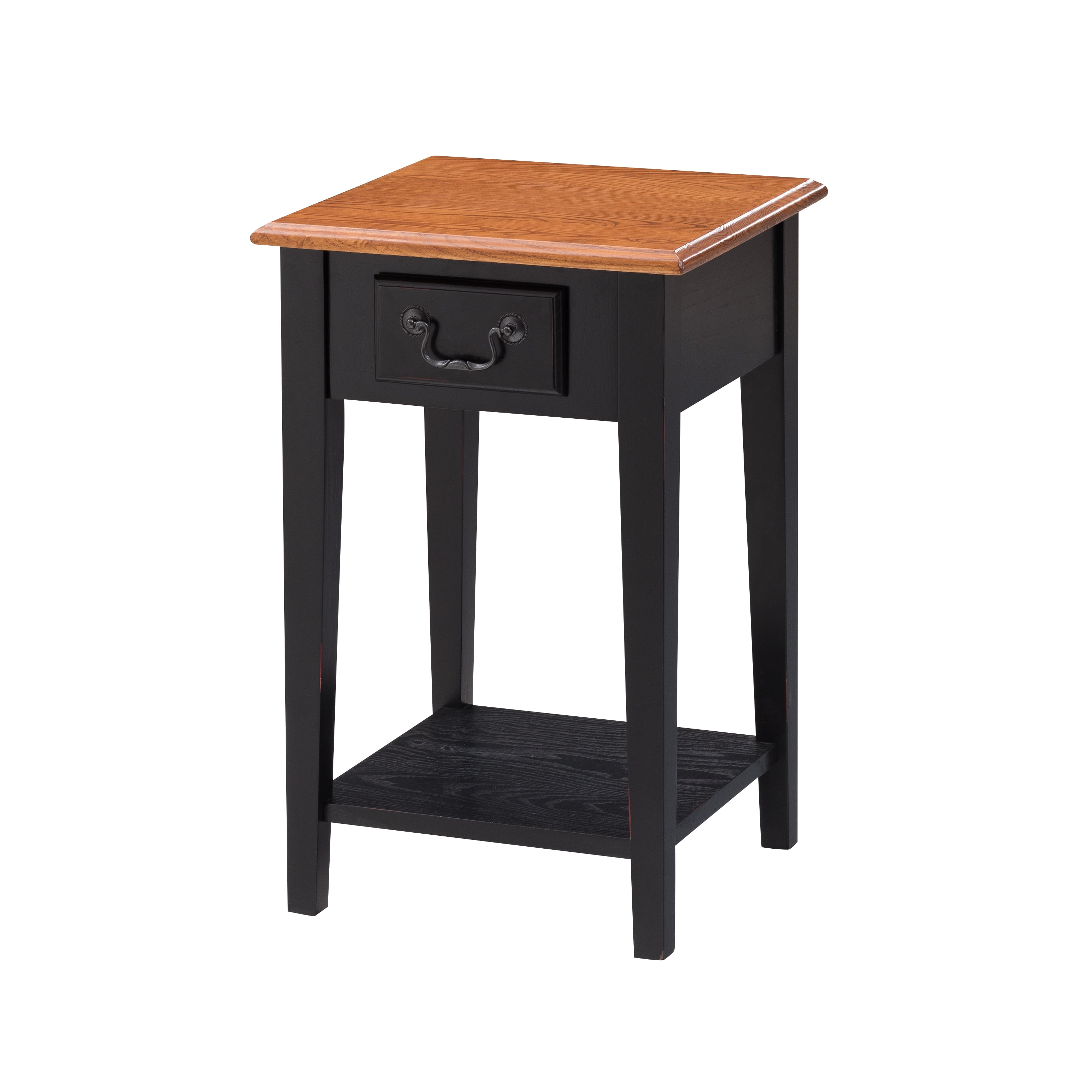 Home 9041-SL One Drawer Square Side Table with Shelf, Medium Oak and Slate Black