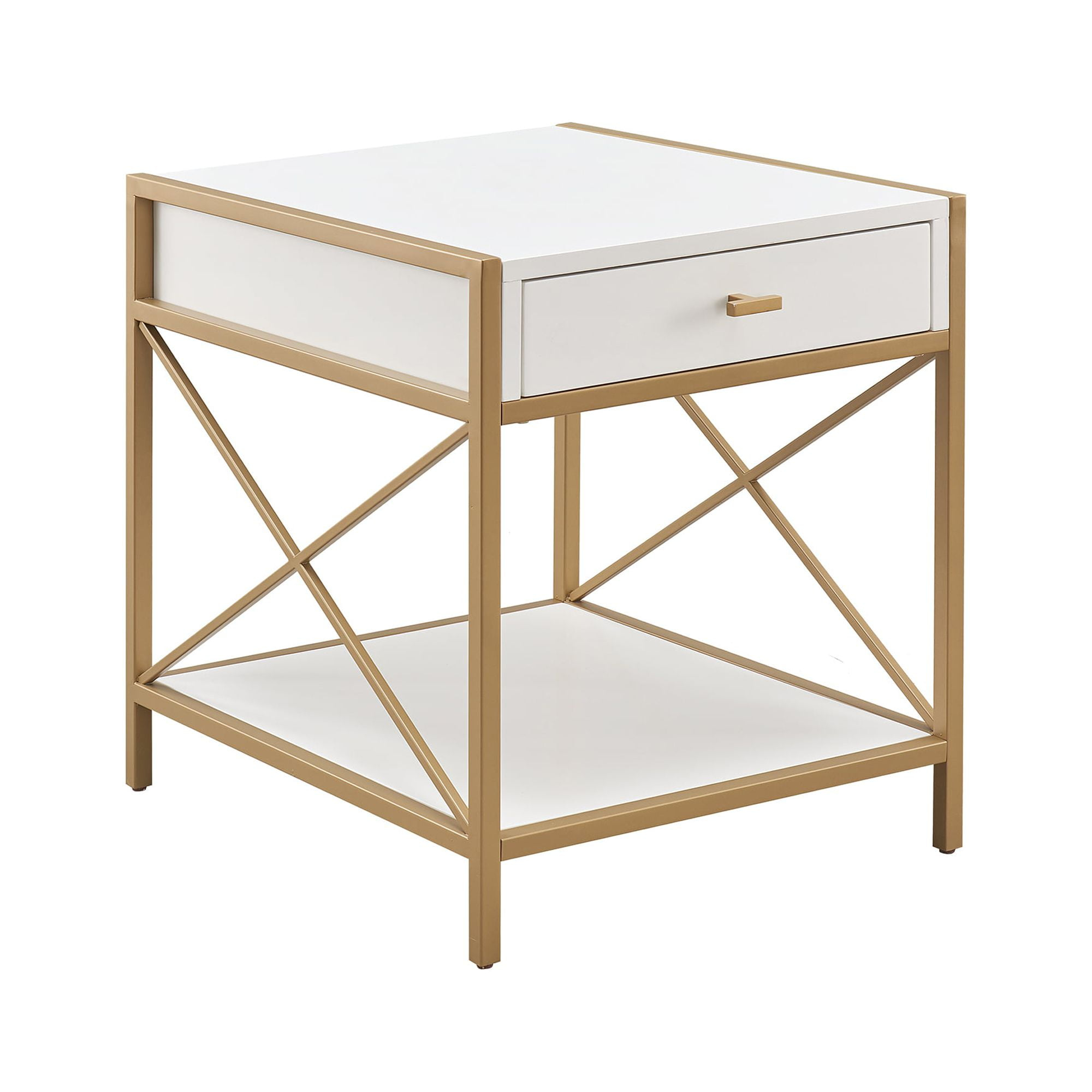 Leick Home Claudette Mixed Metal and Wood 1-Drawer End Table with Shelf, White/Gold