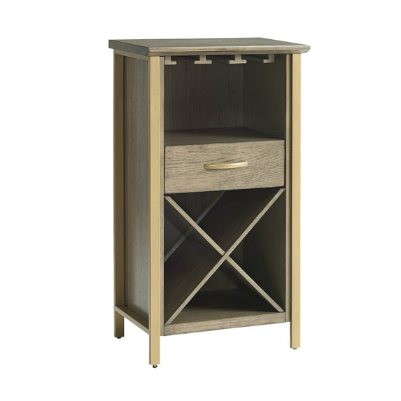 Lea 20-inch W x 36-inch H Dune Brown and Gold Mini Bar Cabinet for Stemware and Bottle Storage