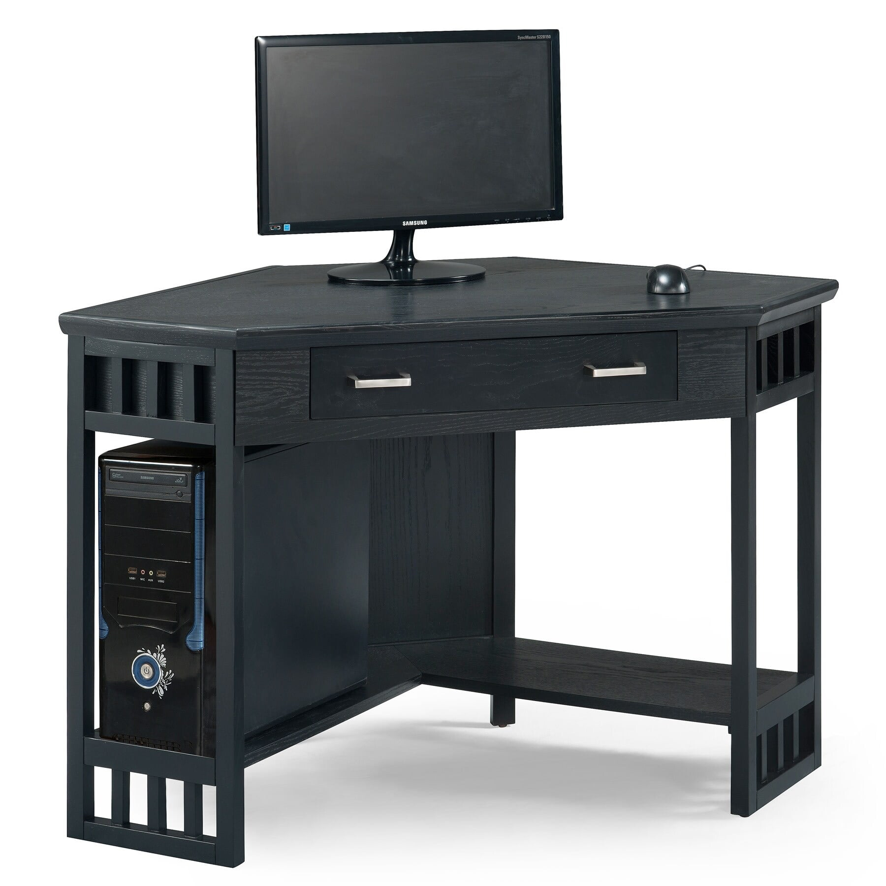Leick Furniture Corner Computer Wood Desk in Black