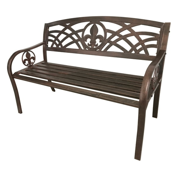 Leigh Country Outdoor Metal Patio Bench with Fleur-De-Lis - Bronze