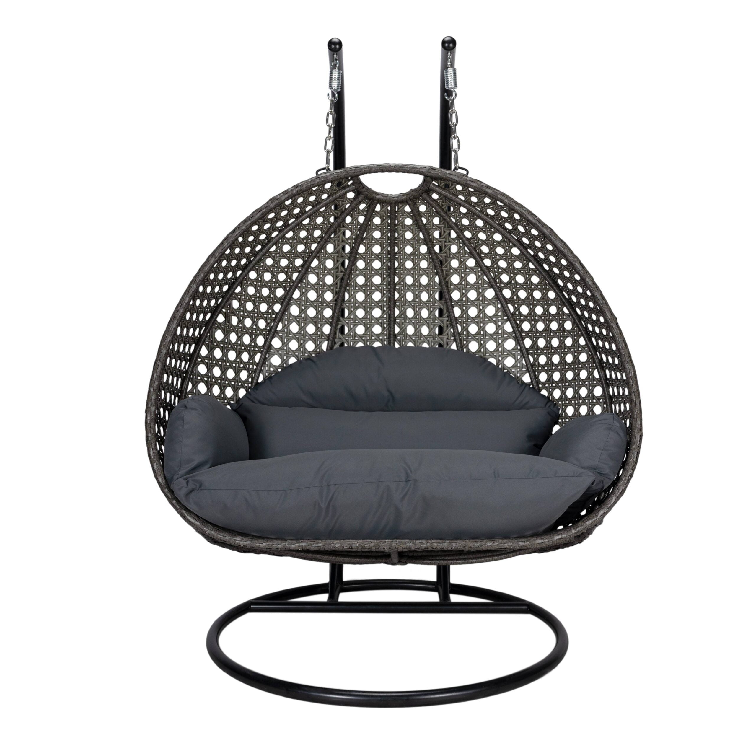 LeisureMod Charcoal Wicker Hanging 2 person Egg-Shaped Swing Chair, Dark Grey