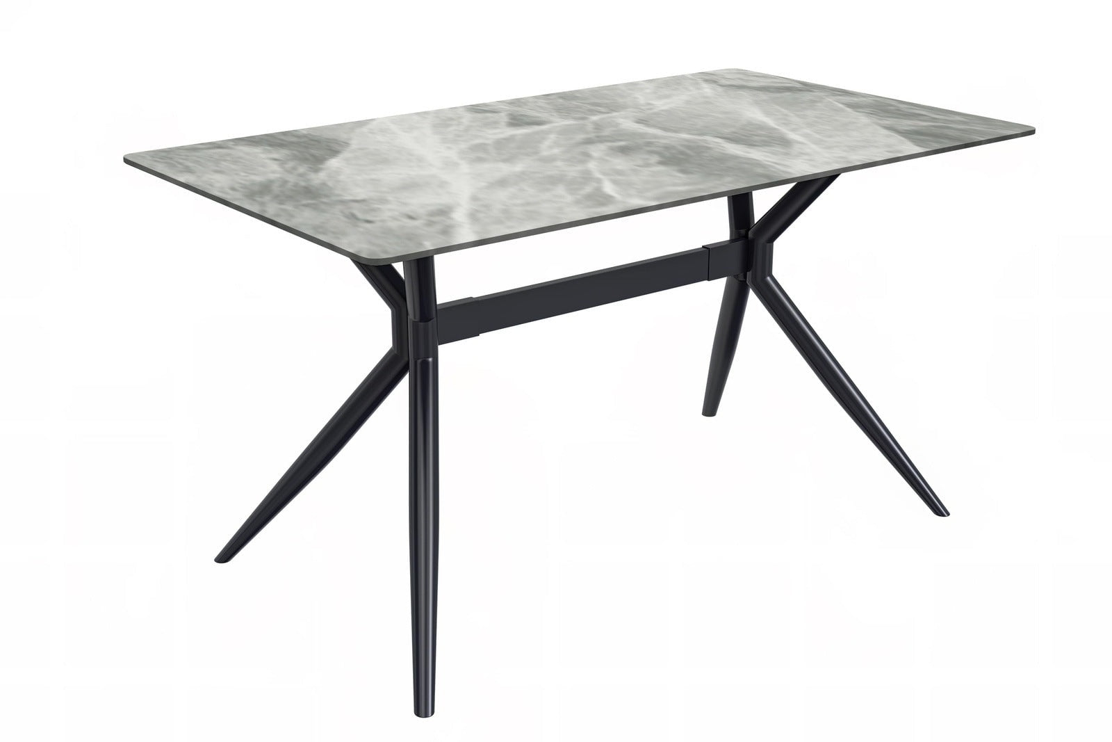 LeisureMod Elega Series Modern 62” Dining Table with Sintered Stone or Glass Rectangular Top and Black Stainless Steel Base in Light Grey