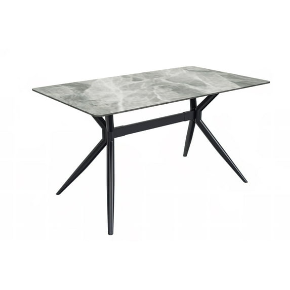 LeisureMod Elega Series Modern 62” Dining Table with Sintered Stone or Glass Rectangular Top and Black Stainless Steel Base in Light Grey