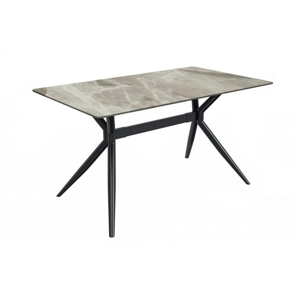 LeisureMod Elega Series Modern 71” Dining Table with Sintered Stone or Glass Rectangular Top and Black Stainless Steel Base in Deep Grey