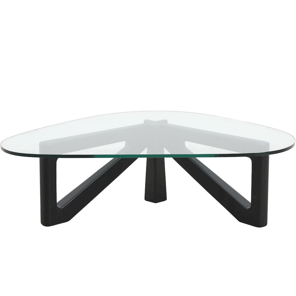 LeisureMod Imperial Triangle Wooden Glass Top Coffee Table in Black