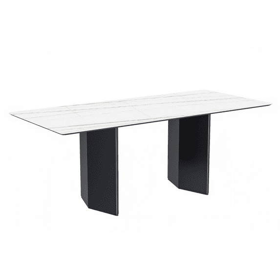 LeisureMod Lior Modern Dining Table Rectangular Kitchen Table Furniture with Sintered Ston Tabletop in Black Steel for Kitchen and Dining Room in White Gold