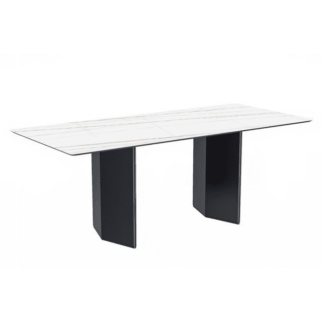 LeisureMod Lior Modern Dining Table Rectangular Kitchen Table Furniture with Sintered Ston Tabletop in Black Steel for Kitchen and Dining Room in White Gold