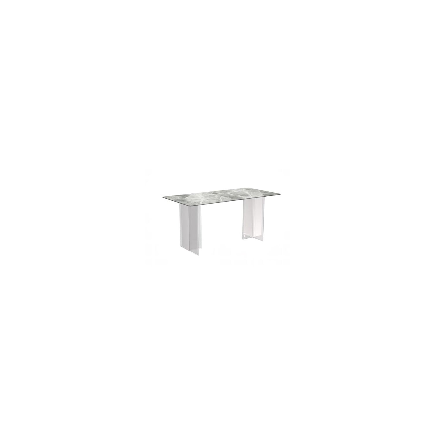LeisureMod Modern 62” Rectangular Dining Table for 4 to 8 People with Sintered Stone/Glass Top and Acrylic Base Kova Series in Light Grey